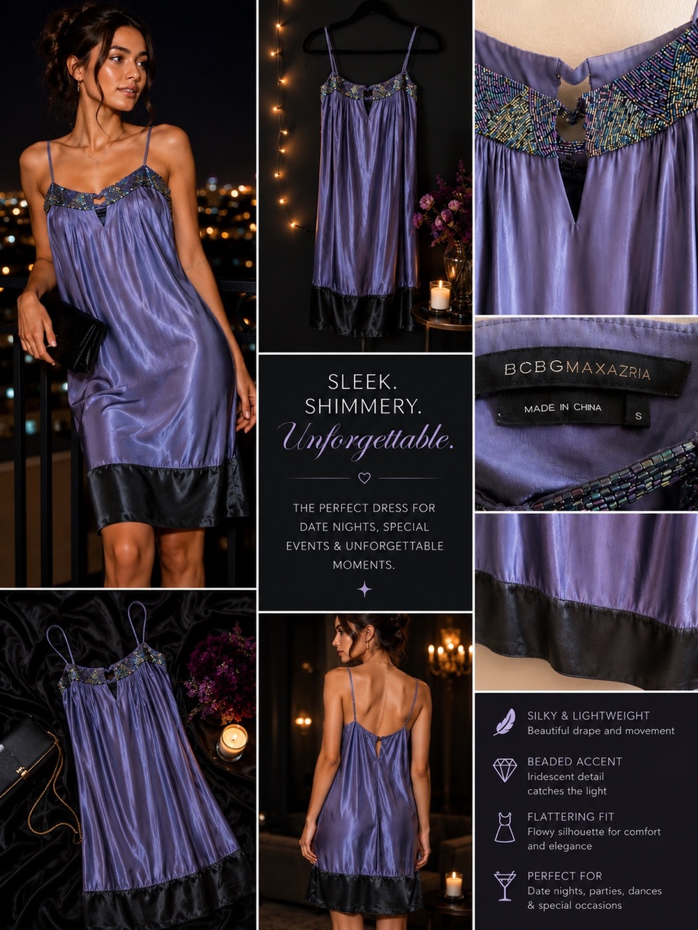 BCBGMaxAzria Spaghetti Strap Sequined Dress | Size Small